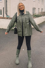 Khaki Faux Leather Shacket - Leiyah