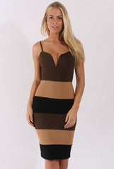 Khaki & Camel V-Front Midi Dress - Helene