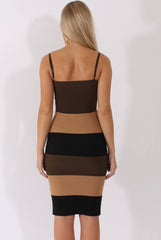 Khaki & Camel V-Front Midi Dress - Helene