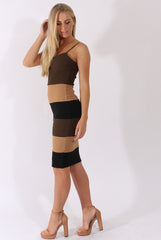 Khaki & Camel V-Front Midi Dress - Helene