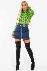 Lime Snake Print Roll Neck Top - Helina