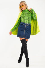 Lime Snake Print Roll Neck Top - Helina