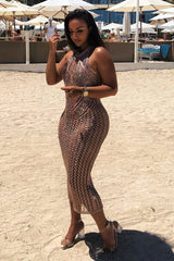 Rose Gold Metallic Mesh Maxi Dress - Helma