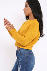 Mustard Cropped Knitted Jumper - Hennie