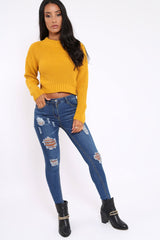 Mustard Cropped Knitted Jumper - Hennie
