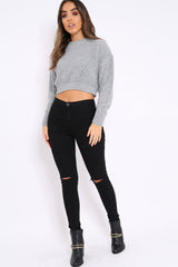 Grey Cropped Knitted Jumper - Hennie