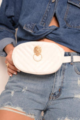 White Oval Quilted Lion Head Bumbag - Henritta