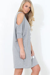 Grey Cold Shoulder Oversized Dress - Sherri