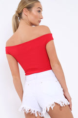 Red Bardot Bodysuit with V dip front - Hettie
