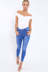 White Bardot Bodysuit with V dip front - Hettie