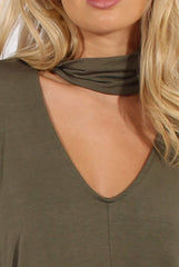 Khaki Batwing High Neck Cut Out Tracksuit - Hetty