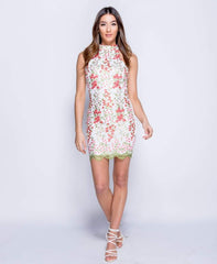 White High Neck Embroidered Dress - Raven