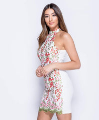 White High Neck Embroidered Dress - Raven