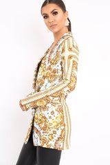White Scarf Print Two Button Blazer - Hilary