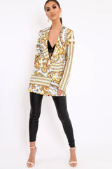 White Scarf Print Two Button Blazer - Hilary