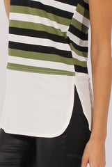 Khaki Stripe Cap Sleeve Tee - Hillary