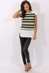 Khaki Stripe Cap Sleeve Tee - Hillary