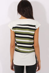 Khaki Stripe Cap Sleeve Tee - Hillary