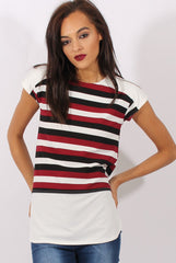 Red Stripe Cap Sleeve Tee - Hillary