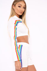 White Rainbow Stripe Collard Crop Top - Hinda