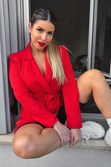 Red Wrap Over Belted Blazer - Holden