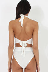 White Sheer Panel Tie Back Bodysuit- Hollie