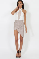 White Sheer Panel Tie Back Bodysuit- Hollie