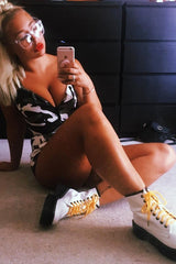 White Faux Leather Platform Chunky Ankle Boots - Miami