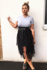 Grey Top Black Tulle Skirt Dress - Pola