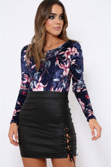 Navy Floral Velvet Bodysuit - Hollie