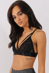 Black Mesh Double Strap Applique Bralet - Holly