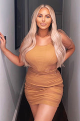 Camel Corset Bardot Crop Top + Mini Skirt Co-ord - Taira