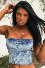 Blue Velvet Ruched Bandeau - Yitty