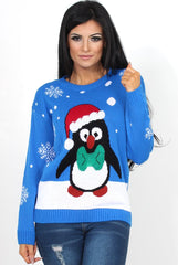 Holy Blue Penguin Christmas Jumper