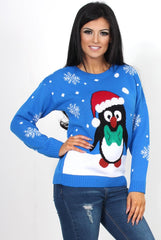 Holy Blue Penguin Christmas Jumper