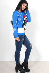 Holy Blue Penguin Christmas Jumper