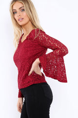 Wine Lace V Neck Top - Honey