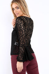 Black Lace V Neck Top - Honey