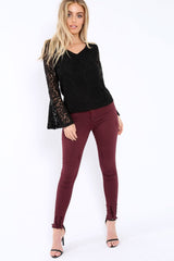 Black Lace V Neck Top - Honey