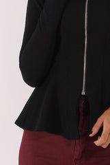 Black Zip Textured Peplum Jacket - Honor