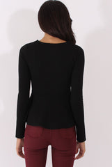 Black Zip Textured Peplum Jacket - Honor