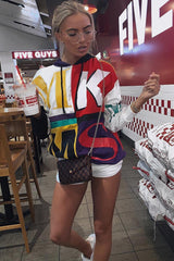 Multi Slogan Print Colour Block Hoodie - Athira