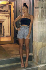 Black White Houndstooth Paper Bag Waist Shorts - Rhyla