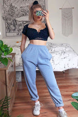 Black Polka Mesh Milkmaid Crop Top - Rosa