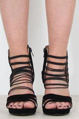 Hunter Black Suede Caged Heels