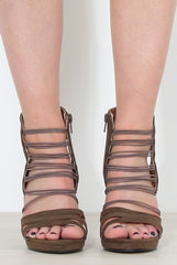Hunter Khaki Suede Caged Heels