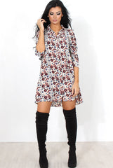 Husi Cream Floral Print Shirt Dress