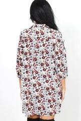Husi Cream Floral Print Shirt Dress
