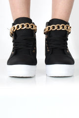 Karen Black Gold Chain Wedged Trainer
