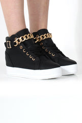 Karen Black Gold Chain Wedged Trainer